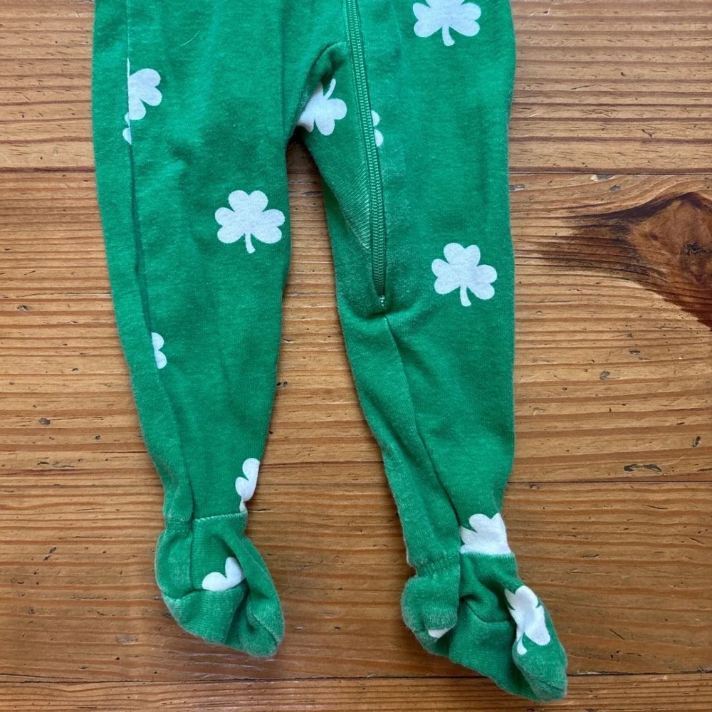 PJ Place Footed Sleeper Baby Green Good Shamrock St Patricks Day SIZE‎ 3-6m